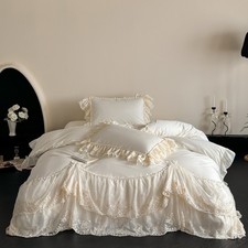 Pure Cotton Lace Bedding Set 4 Pcs Duvet Cover Flat Sheet Pillowcases Embroidery