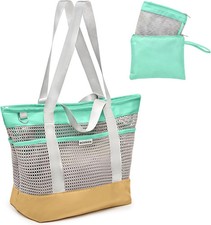 Mesh Beach Bag for Women - Large Foldable Tote with Waterproof Sandproof Bottom