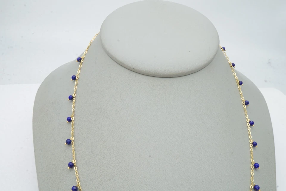 14k Yellow Gold Lapis Lazuli Bead Necklace 18" - Image 3 of 4