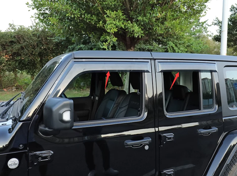 Viseras de ventana de plástico ABS ventilaciones protector de lluvia solar para Jeep Wrangler JL 2018-2025 Foto 2 de 4