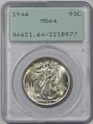1944 Walking Liberty Half Dollar, PCGS (OGH Rattler) MS64