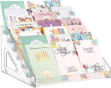 7-Tier Acrylic Greeting Card Display Stand for Retail and Desk Use