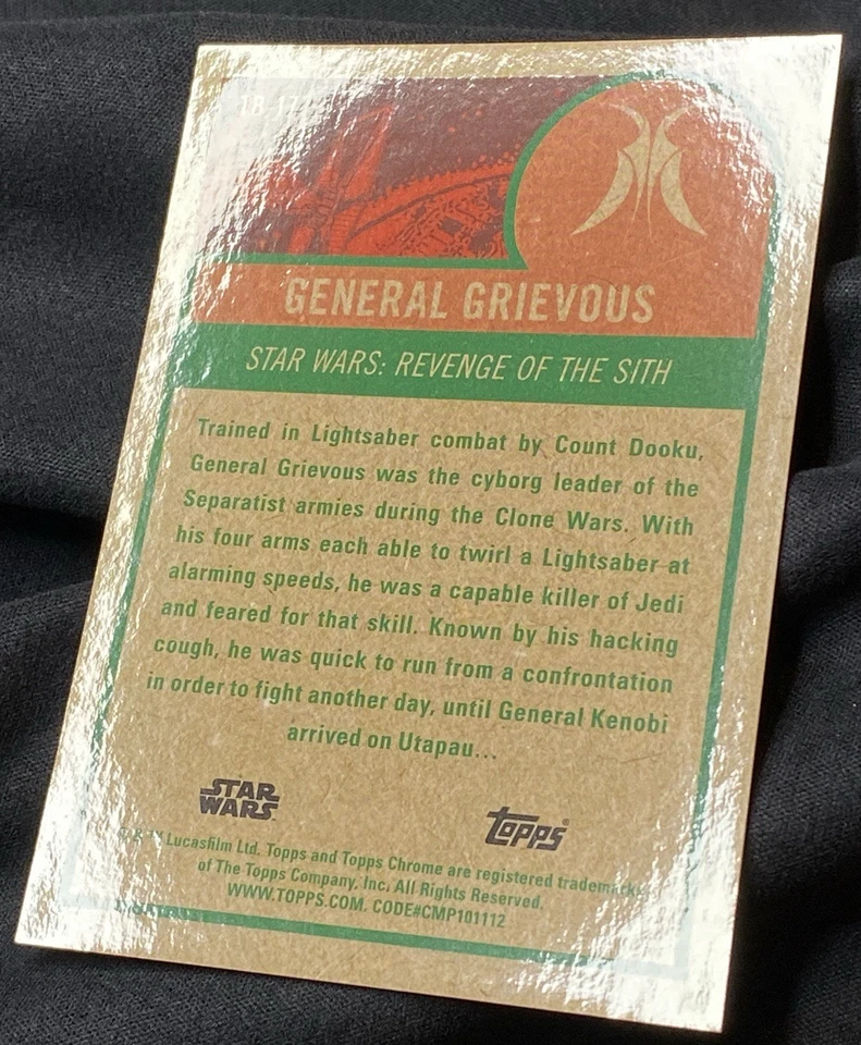 2025 Topps Chrome Star Wars GENERAL GRAVEUS/75 - Purple Refractor 1975 TRIBUTO Foto 3 de 4