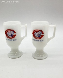 Vintage Cincinnati Reds Milk Glass Pedestal Mugs Set of 2 MLB Baseball