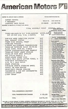 1970 A.M.C. JAVLIN SST Manufacturer’s Retail Window Sticker  HEAVY STOCK COPY