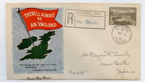 🍁 1946 Patriotic 14 cent single use FDC  Peace issue cover Canada