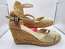 Viscata Barcelona Canvas Wedge Espadrilles Beige Knöchelriemen Schuhe UK 8 EU 41