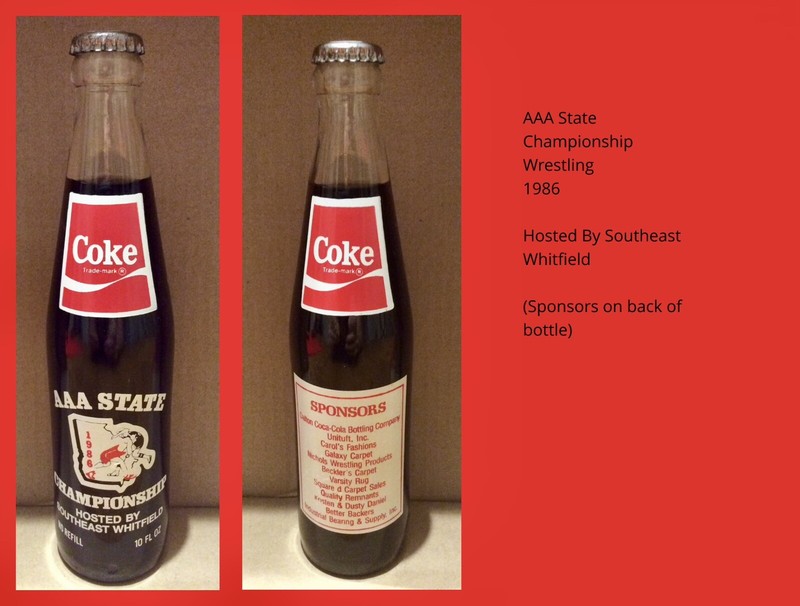 Coca-Cola 10 Oz Bottle - AAA State Championship Wrestling  - 1986 (Make Offer)