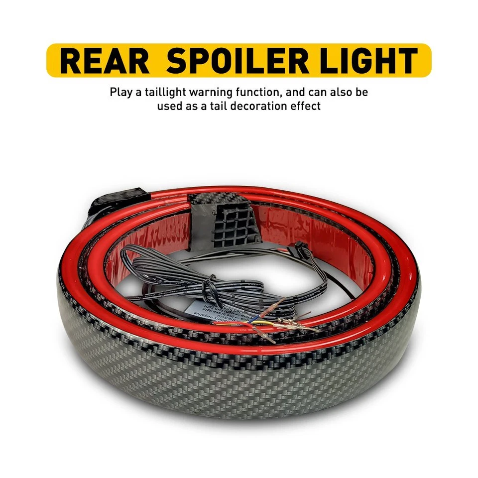 Carbon Fiber LED Car Tail Brake Light Strip Rear Spoiler Lip Trim Universal New - Image 2 of 4