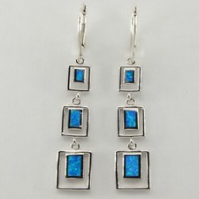 Unique Blue FIRE OPAL Dangle Earrings 925 STERLING SILVER Rhodium Leverback 34e