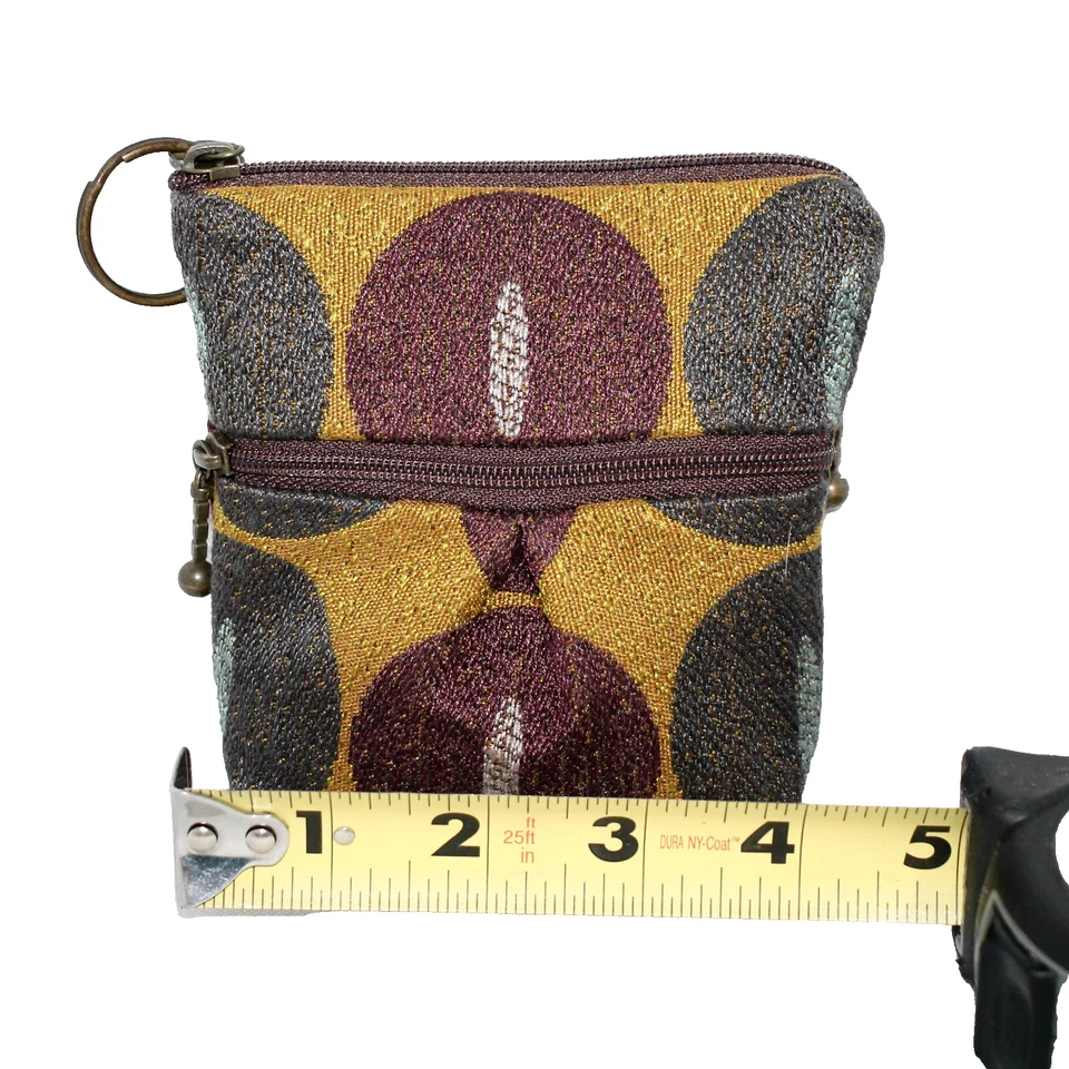 MARCUA Roo Bolsa Mini Cremallera Monedero Llavero Moneda Granate Dorado Azul Círculos Tapiz Foto 2 de 4