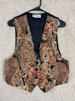 Vintage Facets by Mirrors Vest Womens Size 36 Embroidered Tapestry Safari Brown