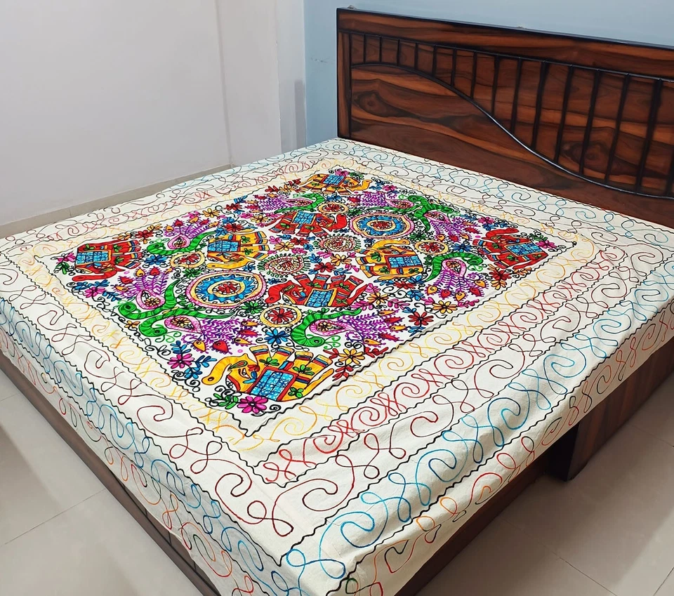 King bed-sheet bed-cover bedspread tapestry bohemian embroider elephant peacock - Image 3 of 4