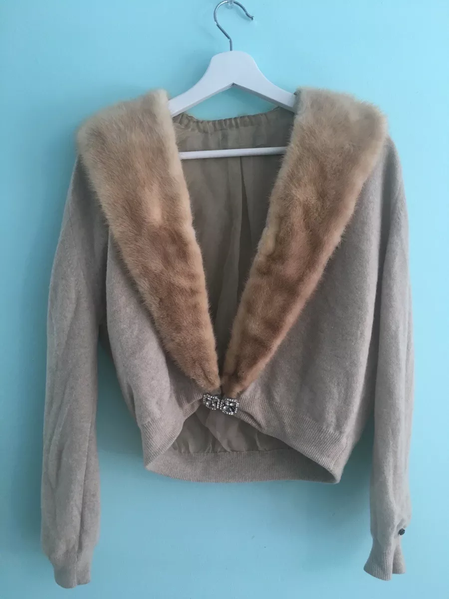 Sweaters, Vintage Removable Mink Fur Lapel Cashmere Sweater