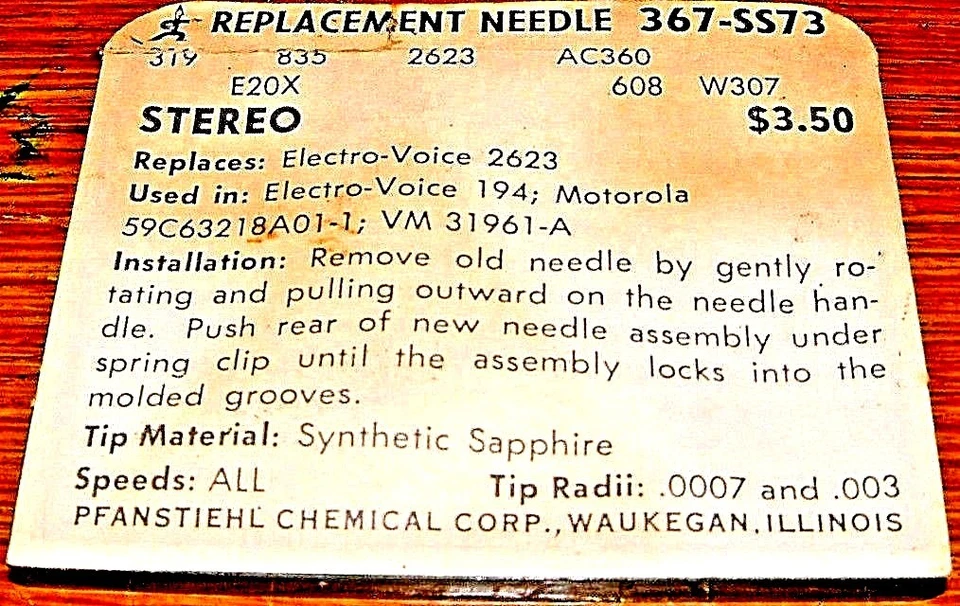 Phonograph NEEDLE 1728 for EV194D, N319sd EV2623 367-SS73 E20X AC-360 W-307STSS - Image 4 of 4