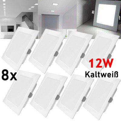 8X LED Panel Einbaustrahler 230V Spot Einbauleuchten 12W Kaltweiß Deckenleuchte