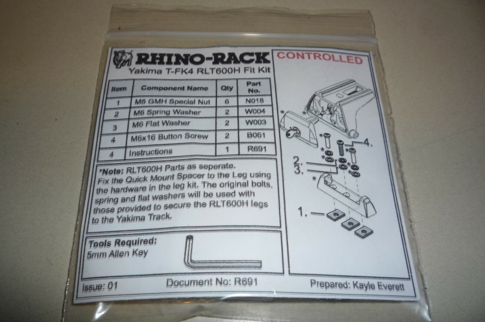 RhinoRack RLT600 TFK4 Yakima Track Fit Kit, "T" Slot Track Fit Kit eBay