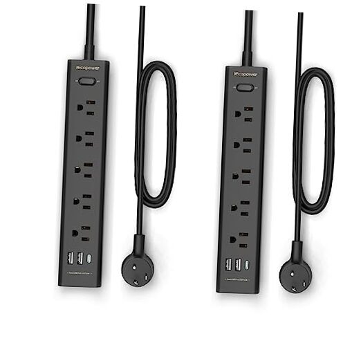 2 Pack Power Strip Surge Protector-5 Widely Spaced Outlets 3 USB 5FT 2PCK