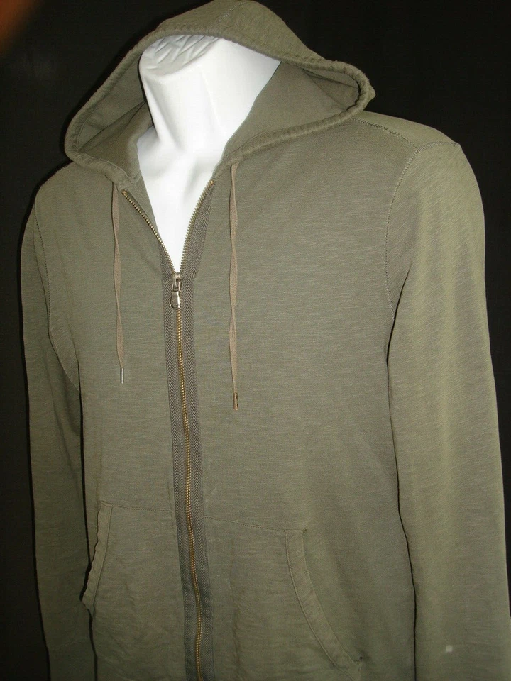 JOHN VARVATOS STAR U.S.A. VERDE MILITAR 100% ALGODÓN CREMALLERA COMPLETA SUDADERA CON CAPUCHA PARA HOMBRE TALLA S Foto 2 de 4