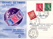 406+ FDC  CARTE MAXIMUM  1er JOUR  JOURNEE  DU  TIMBRE 1939  LENS
