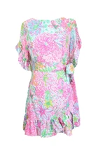 Lilly Pulitzer Darlah Dress Women sz 4 Paradise Found print Faux Wrap Ruffles