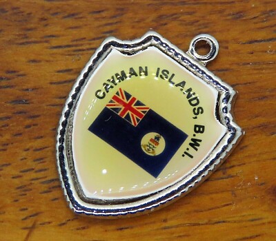 Vintage sterling silver CAYMAN ISLANDS B. W.I. FLAG TRAVEL SHIELD charm 53-16