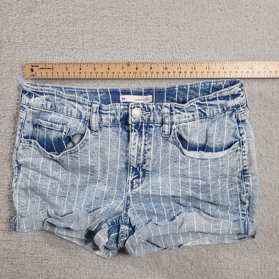 SO Womens 13 Jean Shorts Blue Denim Striped Favorite Shortie Stretch Acid Wash - Image 3 of 4
