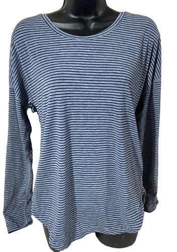 LUCY WOMEN SZ XS 1/4 ZIP ACTIVE TOP PURPLE & OFF WHITE STRIPES LS