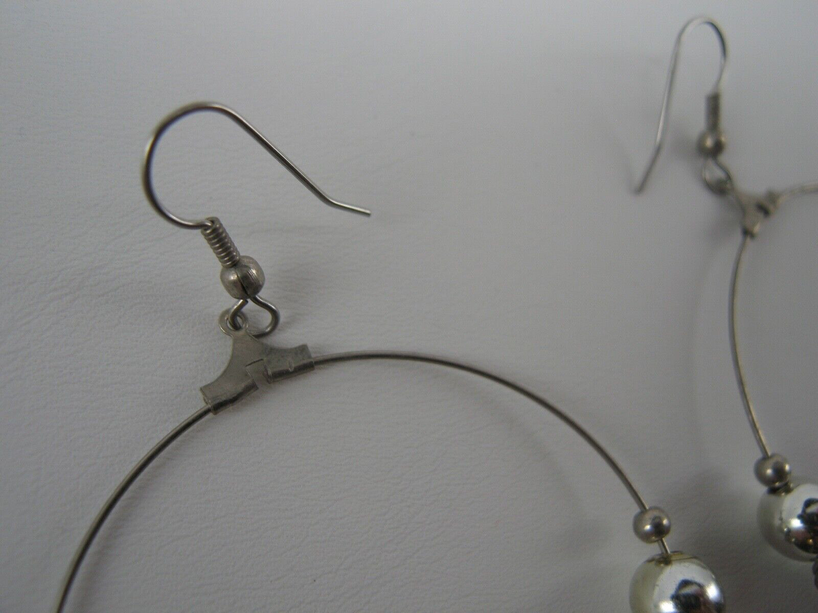 Silver Bead Dangle Loop Pierced Earrings - image 3