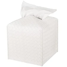 5x5x5 Inch White Leather Tissue Box Cover for Bathroom Vanity Desk Nightstand