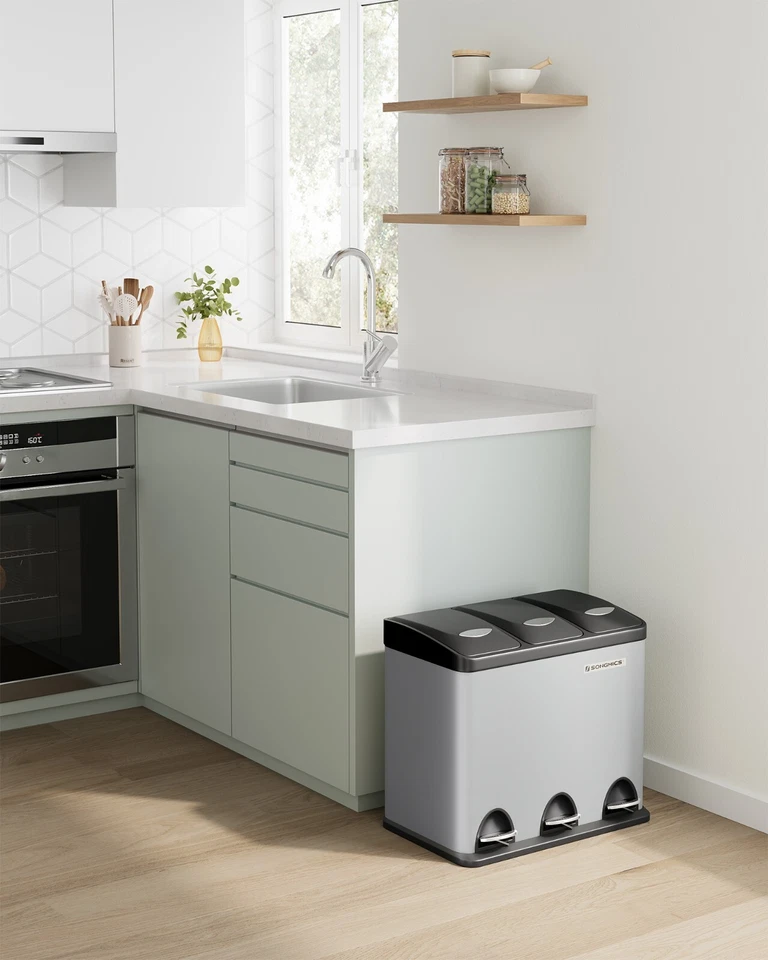 SONGMICS Mülleimer Küche, 3 x 8 Liter, Mülltrennsystem 3 Fächer BTL024G01 - Bild 2 von 4