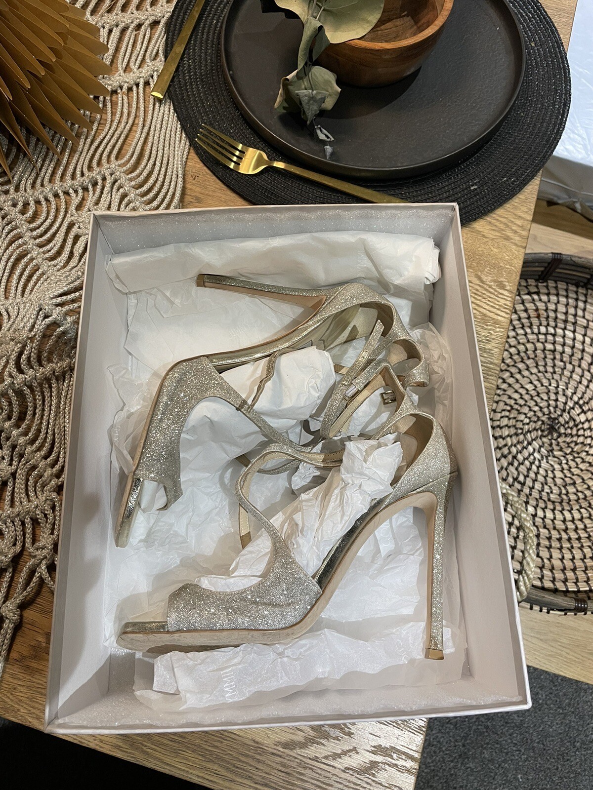 Jimmy Choo Azia 110 Pumps Glitter Platinum Ice Heels UK7 IT40 Strappy