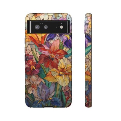 Faux Stained Glass Floral Phone Case, Colorful Mosaic Artful Protective Cover 