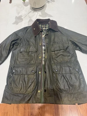 BARBOUR Wax Jacket VINTAGE Bedale Green, 38, early Three Crest