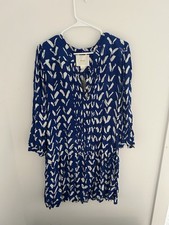 Anthropologie Maeve L Large 3/4 Length Sleeve Blue Mini Drop Waist Dress NWT