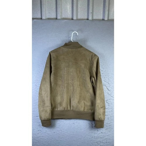 AC Dimilano Bomber Jacket Mens Small Tan Excellent Faux Suede Full Zip Ribbed image 3