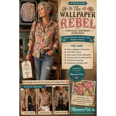 THE WALLPAPER REBEL   Boden Retro Floral Cotton Button Down Cottage Boho