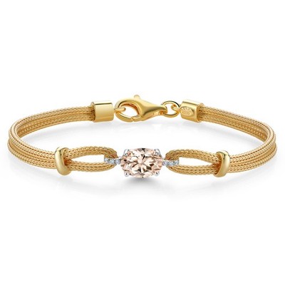 925 Two Tone Sterling Silver Peach Morganite and White Lab Grown Diamond
