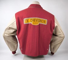 Chevignon Jacke College- / Baseball Gr. L rot / beige Leder / Wolle Mix vintage