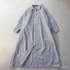 ICHI / ICHI Antiquites Cotton Shirt Long Dress Collared Striped Exc
