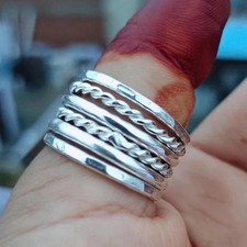 Silver Band Ring, 6 Rings Set Stacking rings,925 Silver band rings,Ring All Size