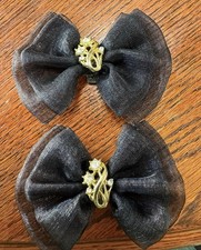 Shoe Clips Black Bow w Gold  Rhinestone Decorative Attachment Vintage