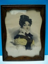 VTG. VICTORIAN FASHION FRAMED LITHO by FRENCH ARTIST P.L. GREVEDON 1776-1880 VG