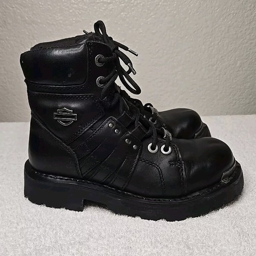 Harley Davidson Women's Bad Ass Combat Boots Black w/Metal Logo Size 5.5 #D87056 - Picture 7 of 14