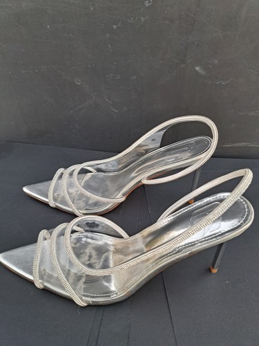 New, Clear PVC 4-Inch Heels With Silver Glitter Rhinestone Trim, Women. Size 11 - Picture 7 of 10