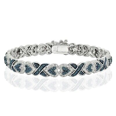 Blue Diamond Accent X and Heart Link Tennis Bracelet 884335478846 | eBay
