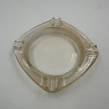 Vintage Carnival Glass Ashtray - Peach Iridescent - Square - 4 Dents