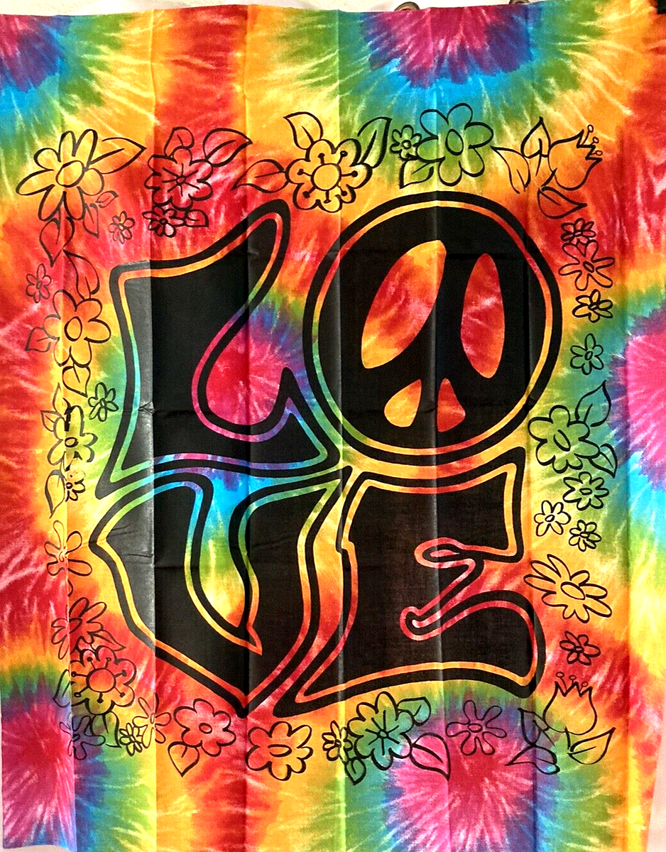 Wall Hanging Hippie Tie Dye Love Art Psychedelic 60s Tapestry | eBay