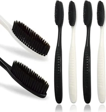 Large Long Head Toothbrush 1 Pc or 4-Pack Upgraded Hard & Firm Charcoal Bristles