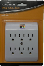 6 Outlet Wall Tap Grounding Adapter UL 15A 125V 60Hz 1875W Max Power Strip